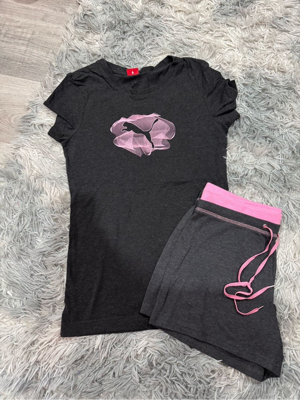 Puma Black and Pink Logo Tee with Matching Shorts